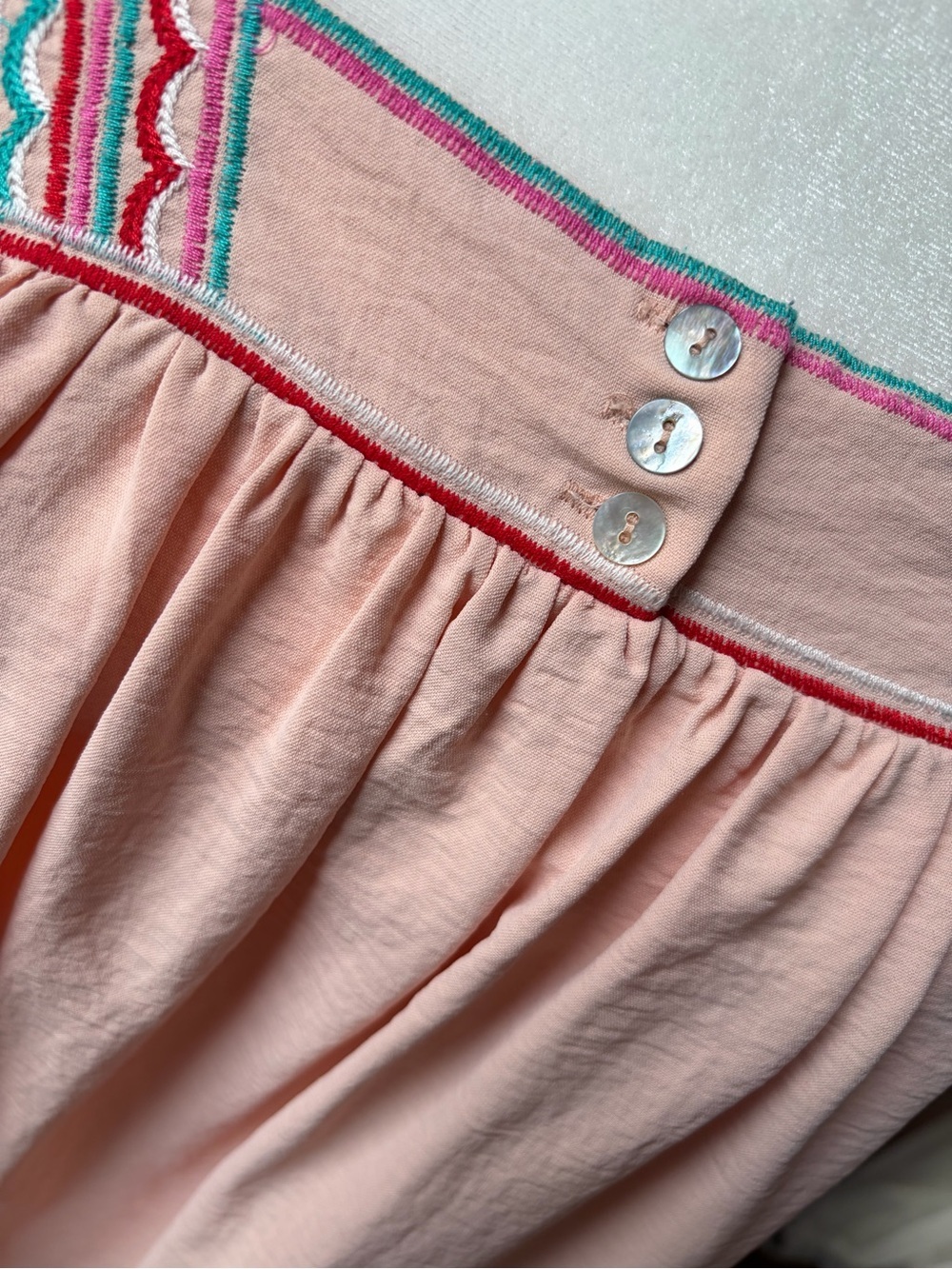 Entro Pink Embroidered Boho Caftan Mini Dress Medium - Picture 6 of 10